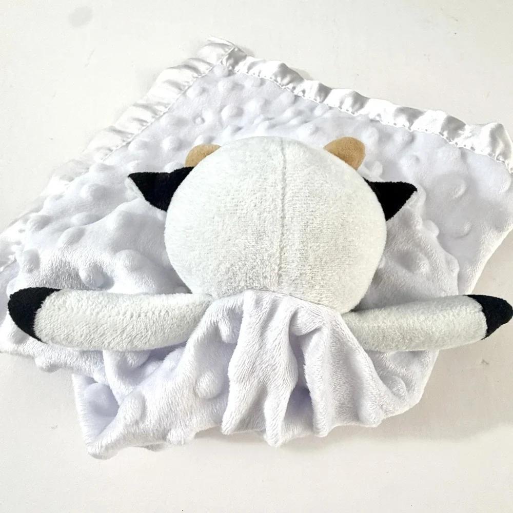 Pro Goleem Cow Baby Lovey Security Blanket 16x16 White Minky Satin Trim Plush